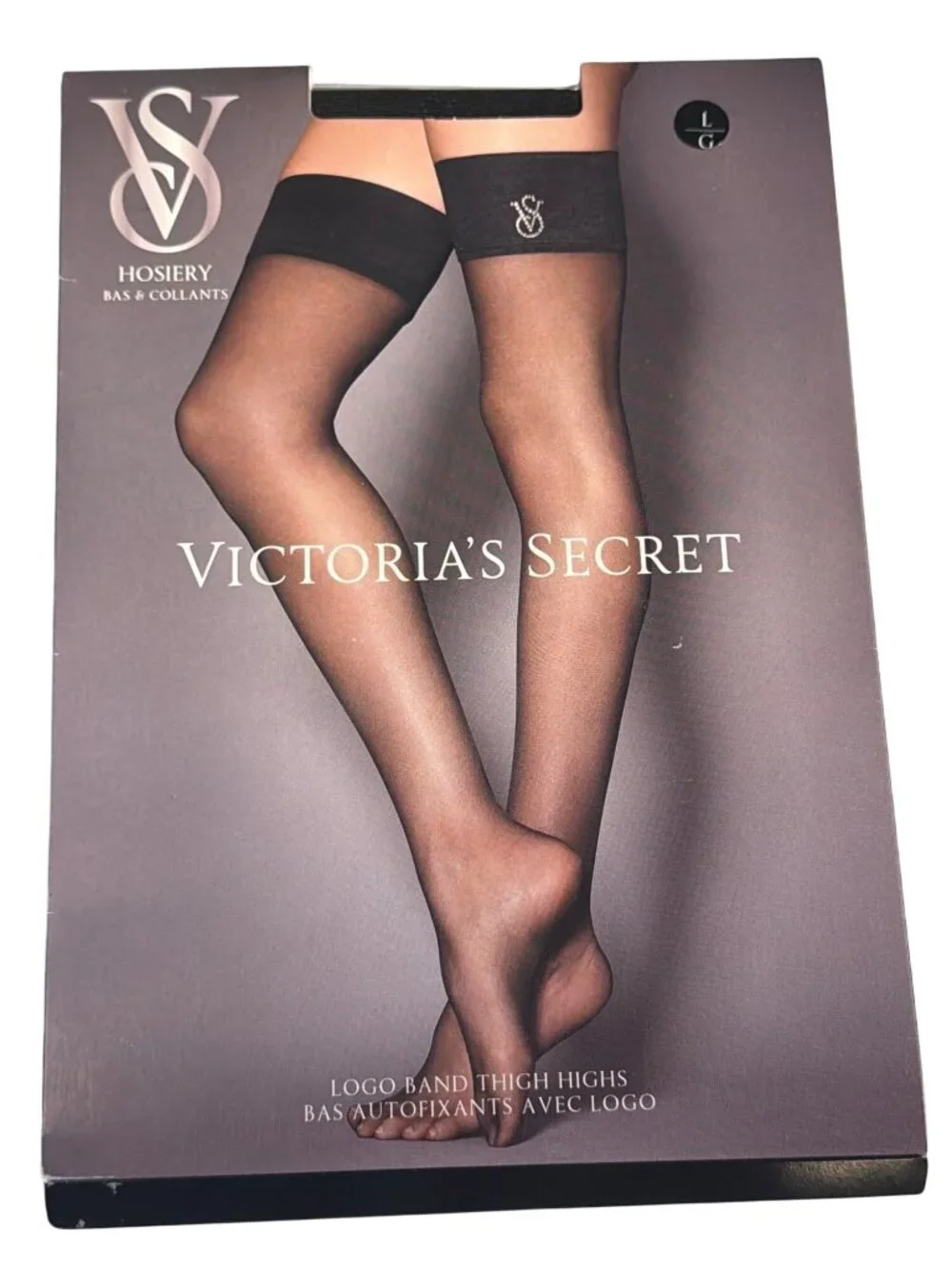 Victoria's Secret Crystal Logo Band Thigh Highs Hosiery Large Black